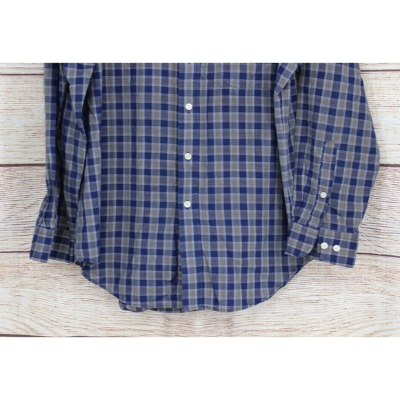 TownCraft Mens Size Large Wrinkle Free Button Up Long Sleeve Plaid Shirt Navy - Picture 4 of 7